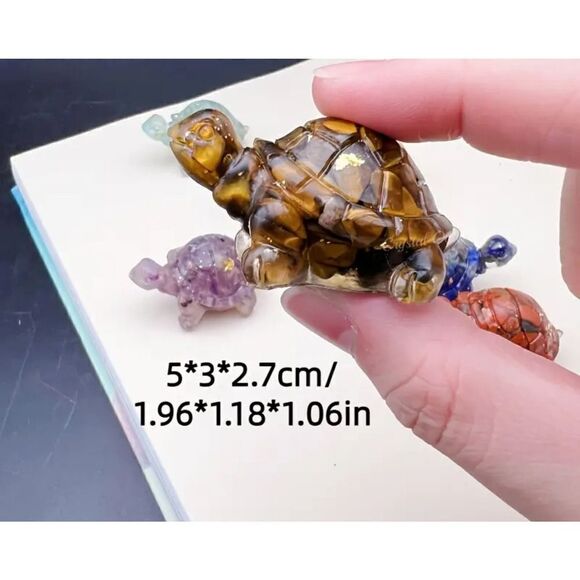 New! Crushed Genuine Crystal Stone and Resin Turtle in Multicolor with Gold - Picture 2 of 3